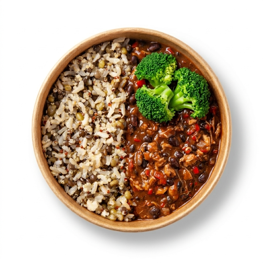 Smoky Chipotle Chicken Stew with Grain Mix and Broccoli