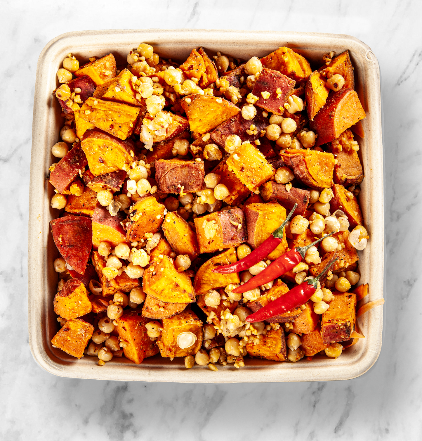 Sweet potatoes, Chickpeas with Nut and Chilli Crumble - Buffet